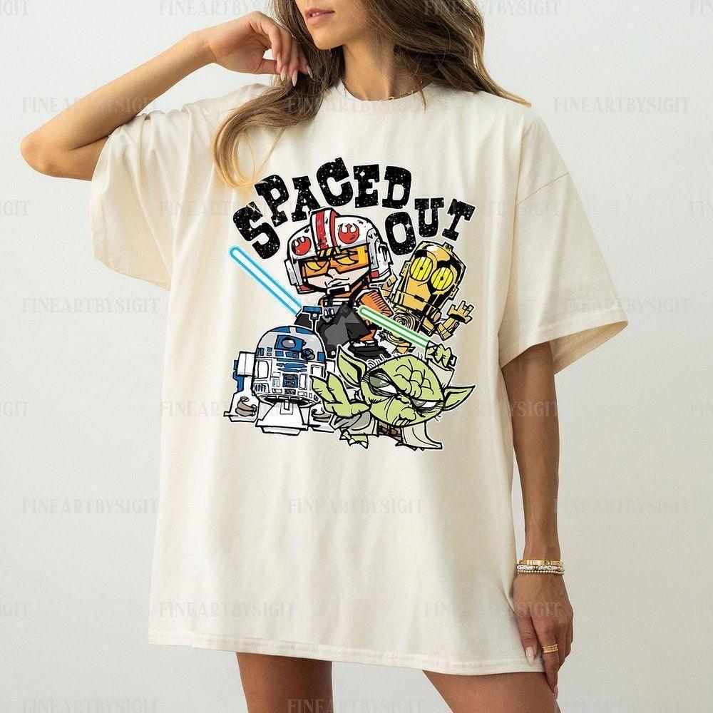 Spaced Out Cartoon Characters Group Shot Star Wars Vuitino Shirt